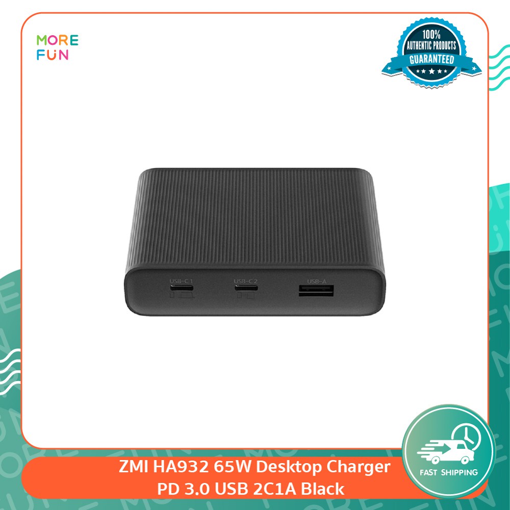[ พร้อมส่ง ] ZMI HA932 65W Desktop Charger PD 3.0 USB 2C1A Black - ที่ชาร์จตั้งโต๊ะ จ่ายไฟสูงสุด 65W รองรับ PD / QC 3.0