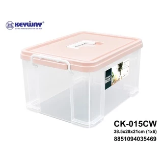 กล่องพลาสติกเหลี่ยมฝาหูหิ้ว (ซ้อนกันได้) รุ่น CK-015CW (✨สีพาสเทล✨)☑️ ใส่A4ได้🔴