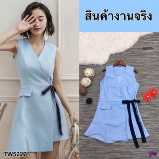 TW5227 Dress เดรสแขนกุดผูกโบว์ไข้ว