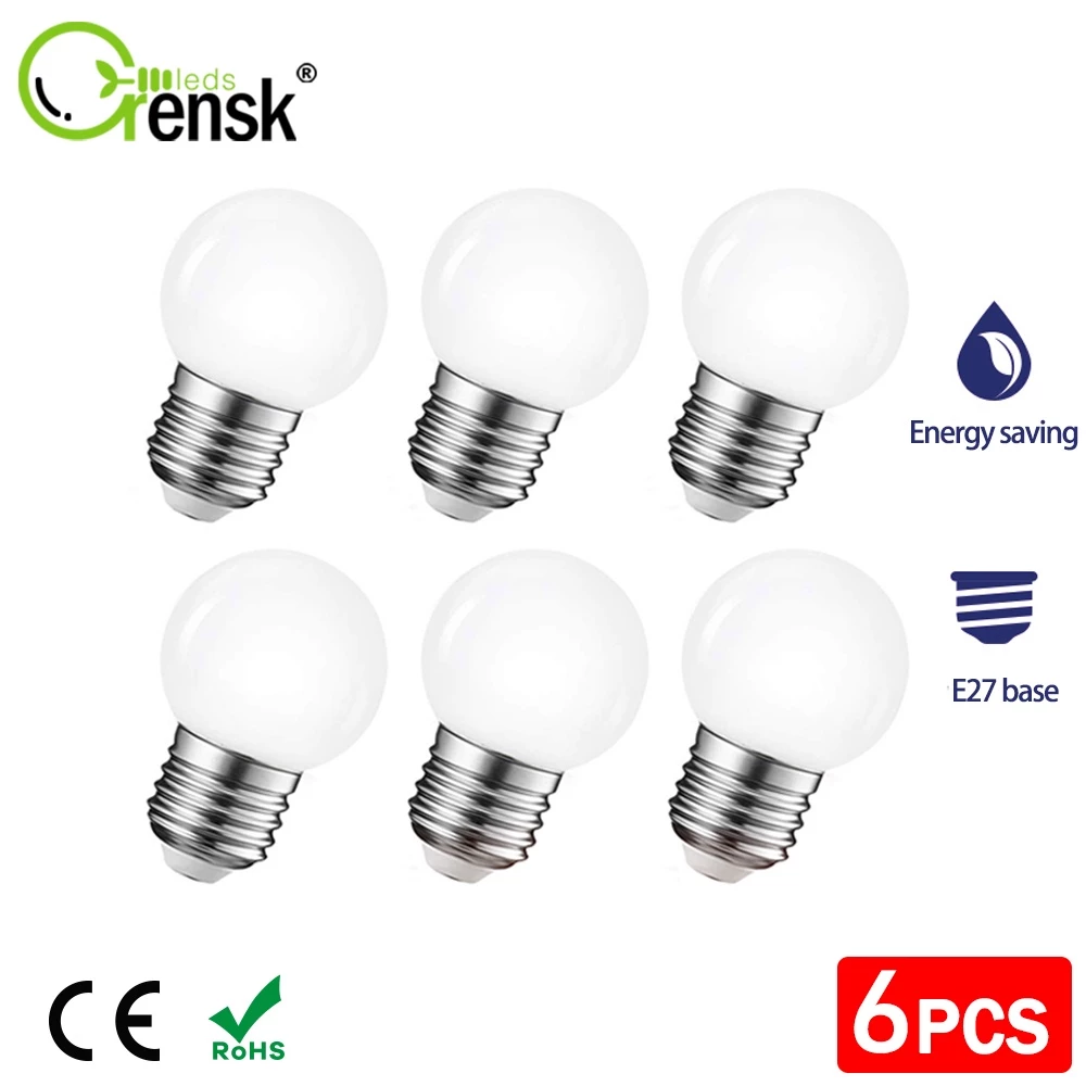 หลอดไฟ LED E27 1W 2W 3W G45 PC พลาสติก 220V สีขาวอบอุ่น ประหยัดพลังงาน 6 แพ็ค