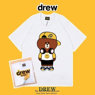 ผ้าฝ้ายแท้ระบายอากาศได้Drew House เสื้อยืดแขนสั้น ผ้าฝ้าย ทรงหลวม พิมพ์ลายหมีหน้ายิ้ม แฟชั่นฤดูร้อน สําหรับผู้ชายS-5XL