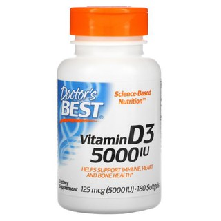 ( 180 เม็ด ) Doctors Best, Vitamin D3,(5000 IU) 125 mcg [ 180 Softgels ] vitamin d3 puritan now