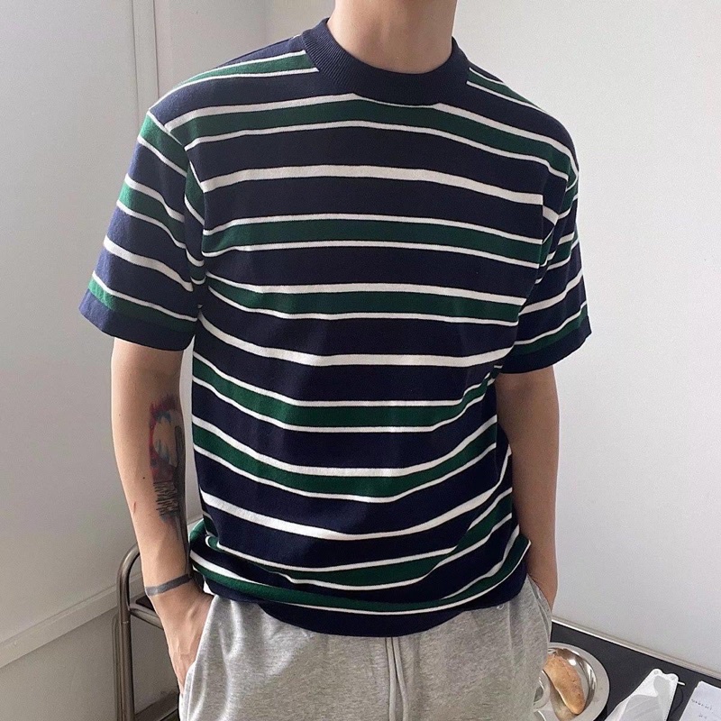 🔥พร้อมส่ง🔥เสื้อยืดลายทาง สไตล์เกาหลี🛼 (2225)