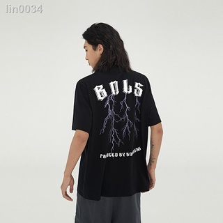 lin0034BONELESS Lightning Gothic เสื้อยืดแขนสั้น Tide แบรนด์ฤดูร้อนใหม่ผ้าฝ้ายหลวมเสื้อยืดทั้งหมด