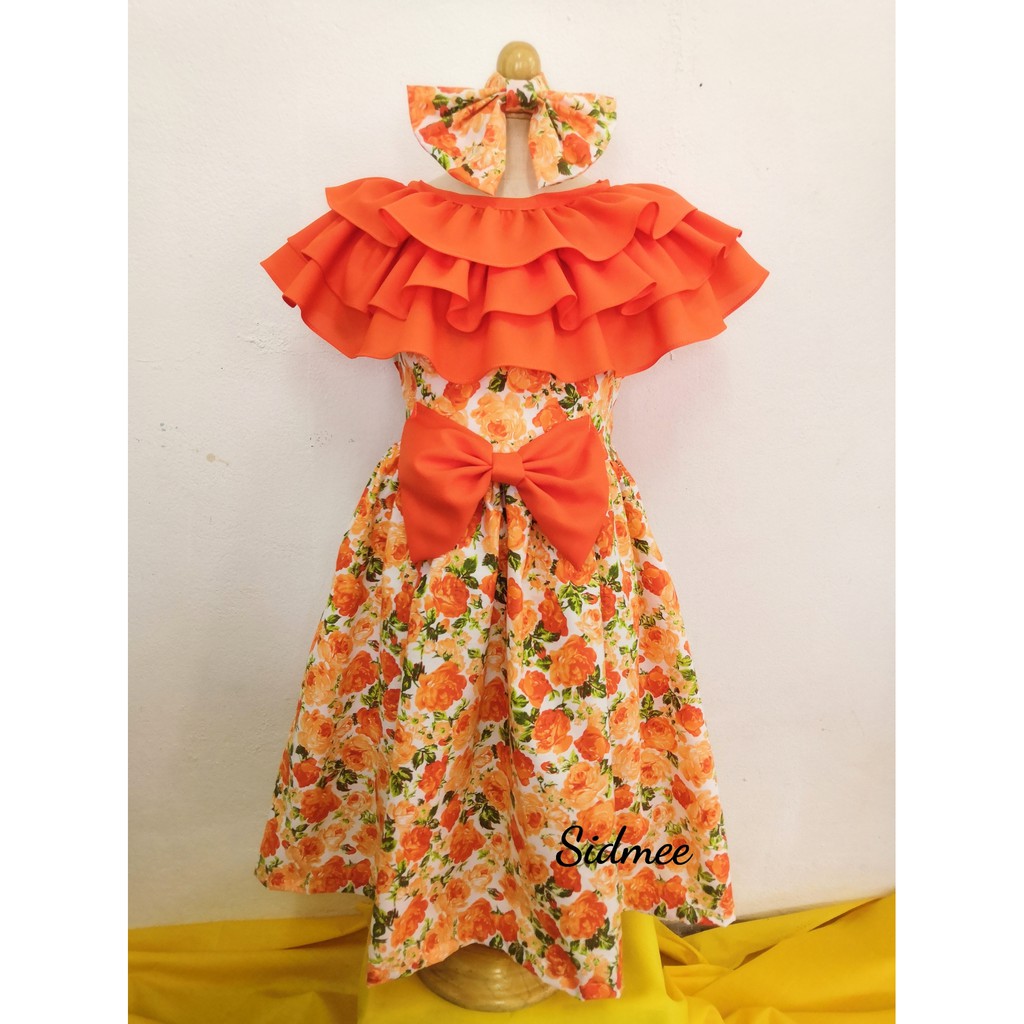 ชุดคอ​ระบาย​3ชั้น.ชุดทองกวาว.ไซส์เล็กสำหรับเด็ก🎀มีโบคาด​ผ​มให้​ทุก​ชุด​