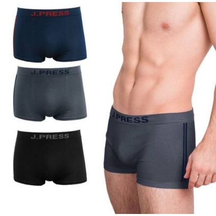 กางเกงในชาย เจเพรส รุ่น8216 Seamless ทรงบ็อกเซอร์ ขาสั้น SET 3 ตัว มีสามสี ดำ กรม เทา