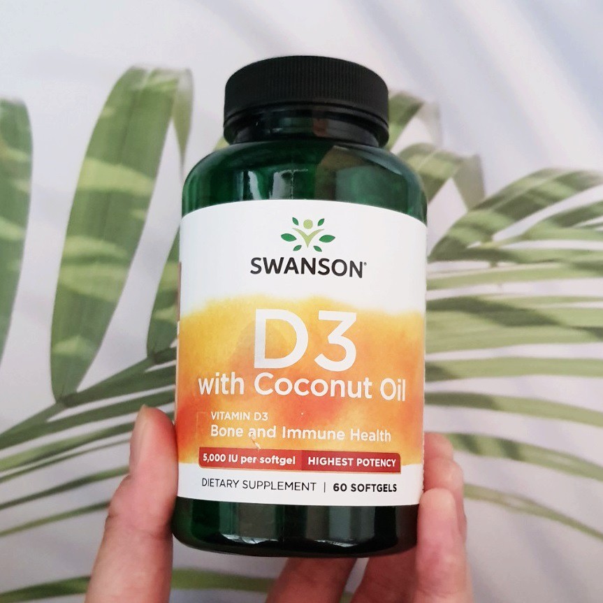 วิตามินดี3 กับ น้ำมันมะพร้าว Vitamin D-3 with Coconut Oil, 5,000 IU 60 Softgels (Swanson®) D3 D 3