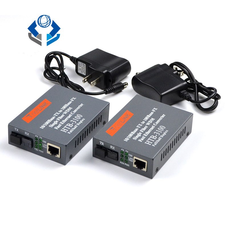 1 คู่ HTB 3100 A&B 100 trillion Fiber Optical Media Converter 100Mbps Single Mode Single Fiber SC Po