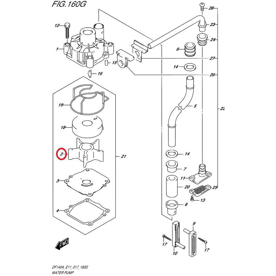 17461-90J01-000 IMPELLER WATER PUMP ใบพัดยางปั๊มน้ำ เครื่องยนต์เรือซุซุกิ Suzuki Outboard 17461-90J0