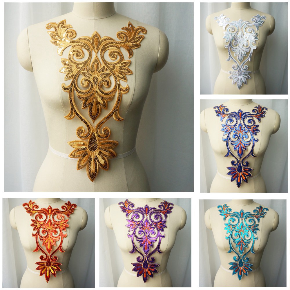 เลื่อมเย็บปักถักร้อยดอกไม้ลูกไม้ Applique แพทช์เหล็กป้ายชุดแต่งงานชุดเจ้าสาว DIY ผ้า