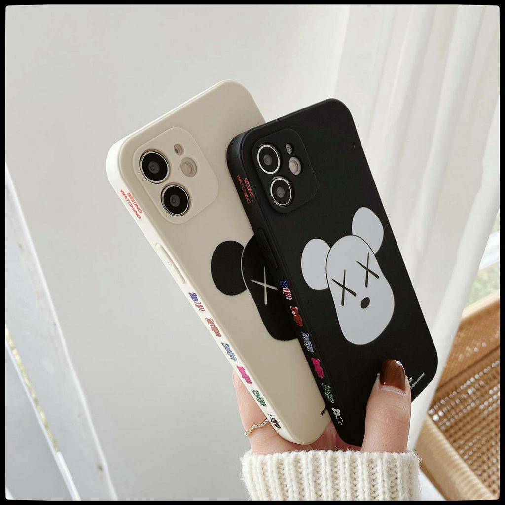 Violent bear เคสไอโฟน7พลัส Black and white bear เคสไอโฟน12pm เคสไอโฟน11 Apple 12 silicone couple phone case เคส iPhone 12 11 Pro Max iPhone 8/7/6/Plus 7+X protective case