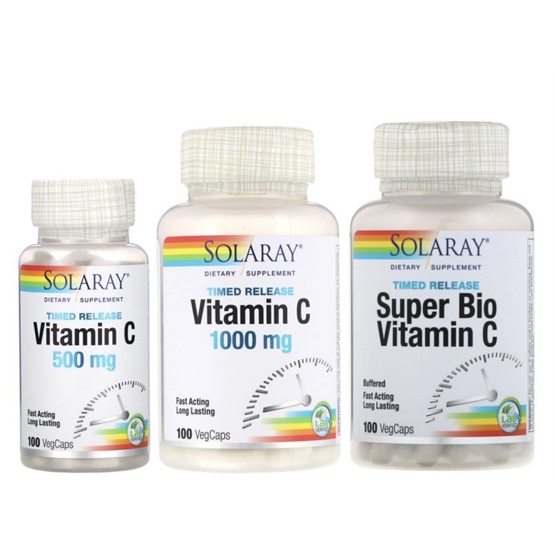 [พร้อมส่ง] วิตามินซี Solaray Super Bio Vitamin C 500mg &amp; 1000mg , Time Release 100 Veggie Caps