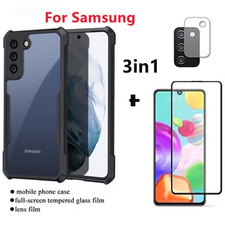 Casing For Samsung Galazy A03s A03 core S21 FE S22 Plus Ultra A22 A32 M32 M52 5G 4G Shockproof Phone Case Cover + tempered glass film + Camera lens film