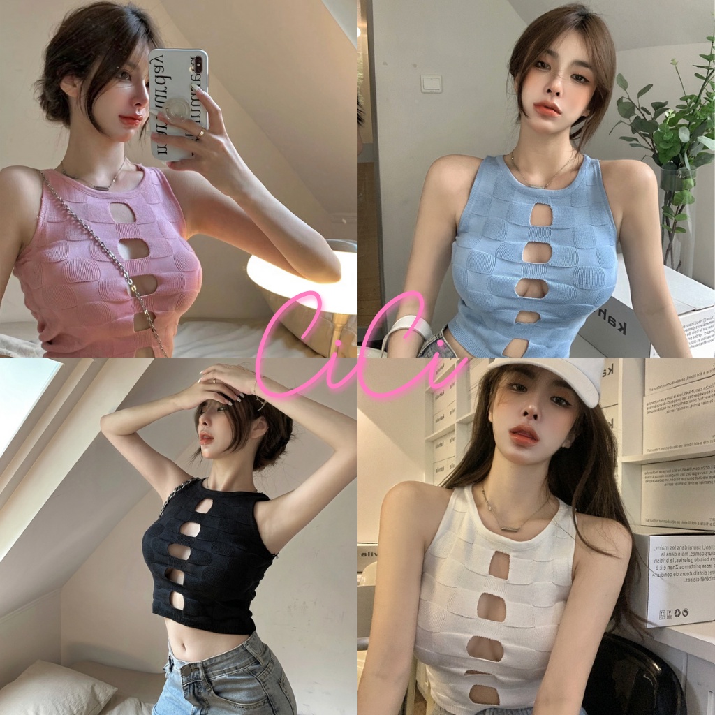ส่งทันที Cici ❣🇹🇭🚚พร้อมส่ง❣(NO. 6790)เสื้อไหมพรมแขนกุด เว้าช่วงอก ผ้านุ่มยืดได้ เซ็กซี่เผ็ดมากกกค่า🔥🔥