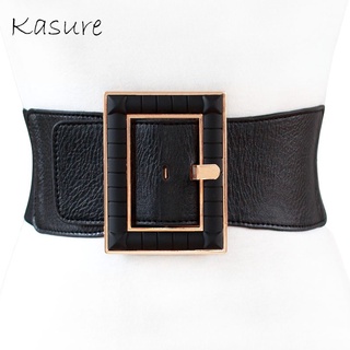 Kasure เข็มขัดหนัง PU กว้าง หัวเข็มขัดขนาดใหญ่ สีดํา เรียบง่าย แฟชั่นใหม่ สําหรับผู้หญิง