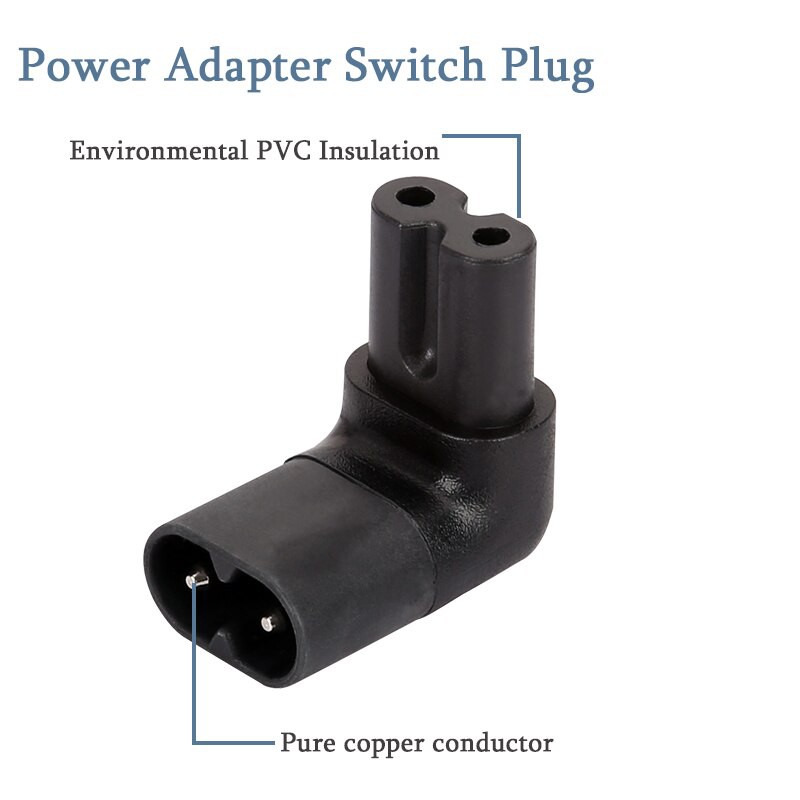 อะแดปเตอร์ ไฟ AC แบบ 2Pin 1Pc IEC320 2-Pin C7 Female To C8 Male Right Angled AC Power Adapter Converter.