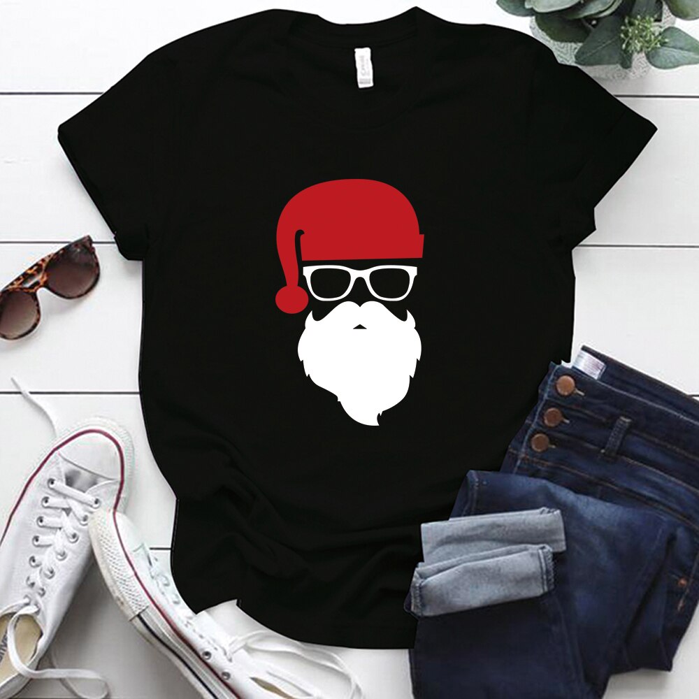 [COD]CQ Cotton T-Shirt Merry Christmas Clothes Tops Santa Claus Printed Plus Size S-5xl Woman Tshirts HS-5XL