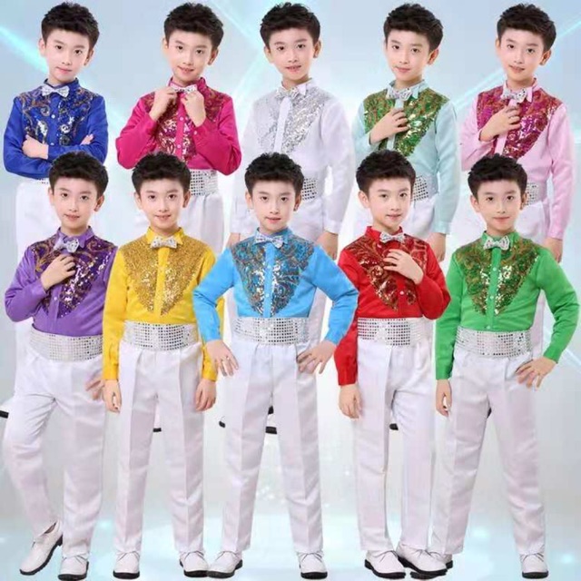 พร้อมส่ง!ชุดเต้นรำเด็กผูชายสีสดใสสำหรับการแสดง