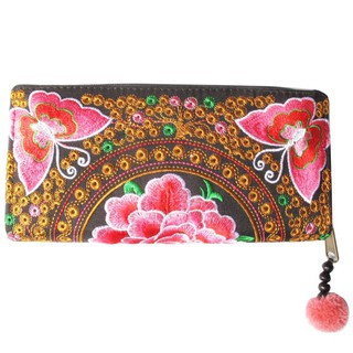 Butterfly Pink Bohemian  Wallet กระเป๋าสตางค์ใบยาวสไตล์โบฮีเมียน (ผ้าลายปักผีเสื้อโทนชมพูทอง)