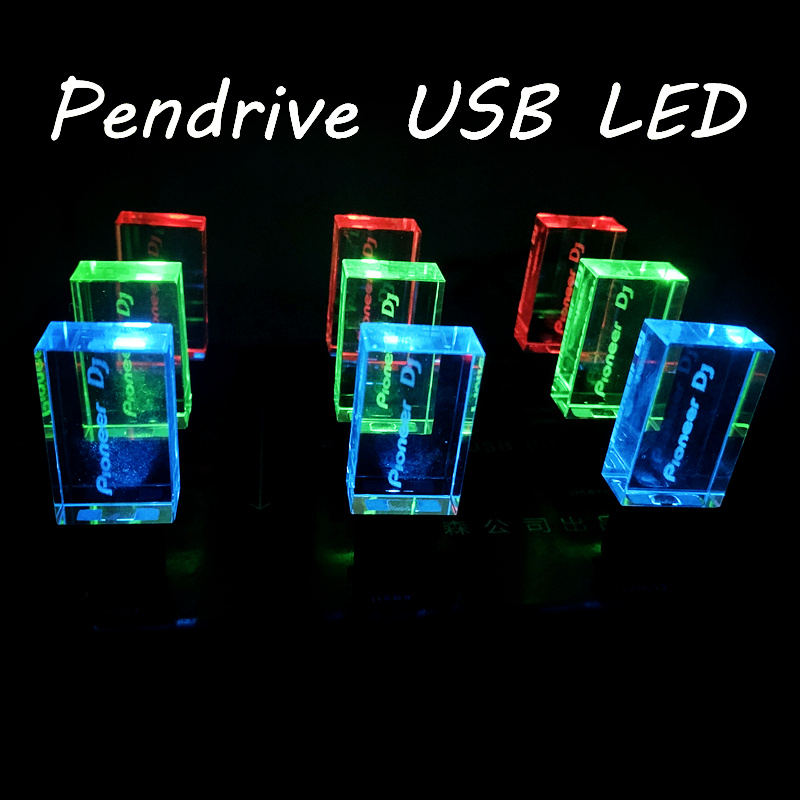 Pioneer แฟลชไดรฟ์ DJ ไฟ Led คริสตัล USB 128GB 8GB 16GB 32GB 64GB 256G 4GB แฟชั่น