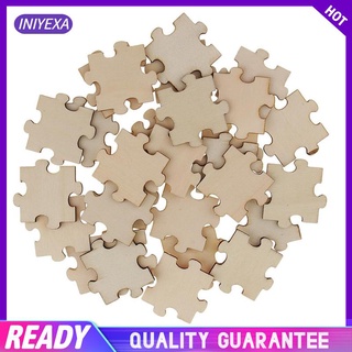 50 Pieces 40 x 40mm Blank Wooden Puzzle Embellishments Unfinished Wood Slices for Wedding Decoration, DIY, Arts, Crafts, Card Making, Kids Intelligence Toys