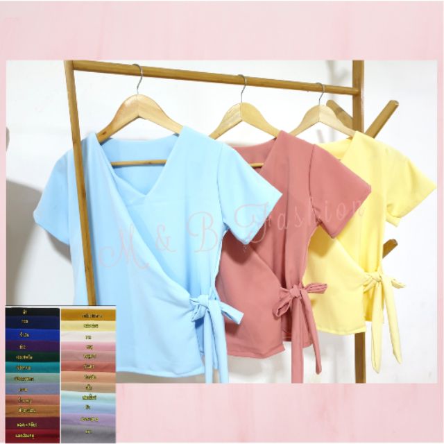 🥕เสื้อคอวีผูกโบว์ข้างเสื้อทำงาน149฿ผ้าฮานาโกะ แจ้งสีทางแชทได้เลยคร่า🥕