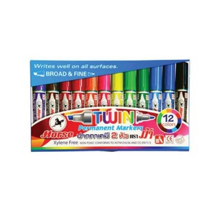 ปากกาเคมี 2 หัว ตราม้า  ชุด 12 สี