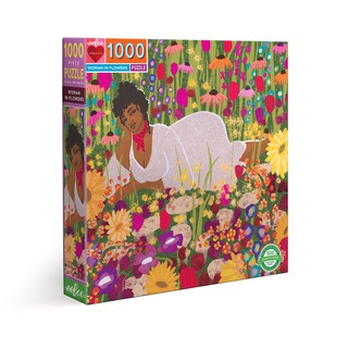 eeBoo Woman in Flowers 1,000 Pc Sq Puzzle - จิ๊กซอว์รูปผู้หญิงในสวนดอกไม้แบบ 1,000 ชิ้น