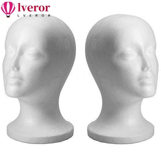 LVEROR หุ่นโฟมหุ่นหัวผู้หญิง แบบพกพา สีขาว สําหรับวางวิกผม หมวก แว่นตา