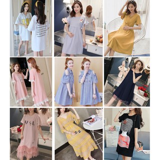 (ลดล้างสต็อก3) ชุดสาวอวบ ชุดคลุมท้อง Classic Stylish Maternity Dress Nursing Dress