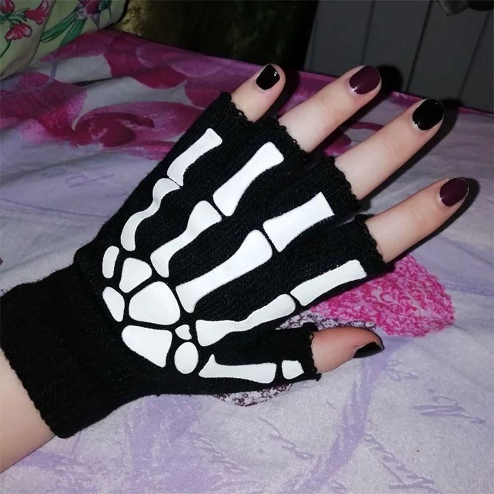 Somedayzl ถุงมือครึ่งนิ้ว ให้ความอบอุ่น ลายกะโหลก กระดูกมือ ฮาโลวีน เรืองแสง เครื่องแต่งกายพังก์ พังก์