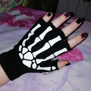 Daron ถุงมือครึ่งนิ้ว ลายกะโหลก กระดูกมือ โครงกระดูก เรืองแสง กันลื่น สําหรับปาร์ตี้ฮาโลวีน