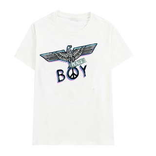 เสื้อยืดแขนสั้น พิมพ์ลายแท็ก + ป้าย BOY เทรนด์ใหม่ สําหรับผู้ชาย และผู้หญิง