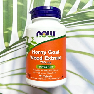 อาหารเสริมจากธรรมชาติ หญ้าแพะหงี่ รากมาคา Horny Goat Weed Extract Suitable for Men and Women 750 mg 90 Tablets (Now Foods®)