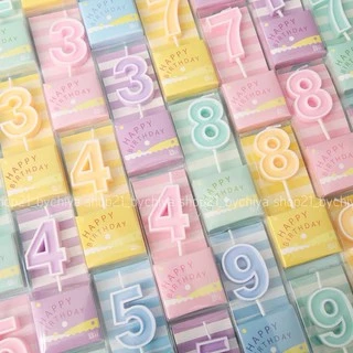 •พร้อมส่ง• เทียนตัวเลขแต่ง Pastel เทียนปักเค้ก เทียนตกแต่งเค้ก เทียนวันเกิด