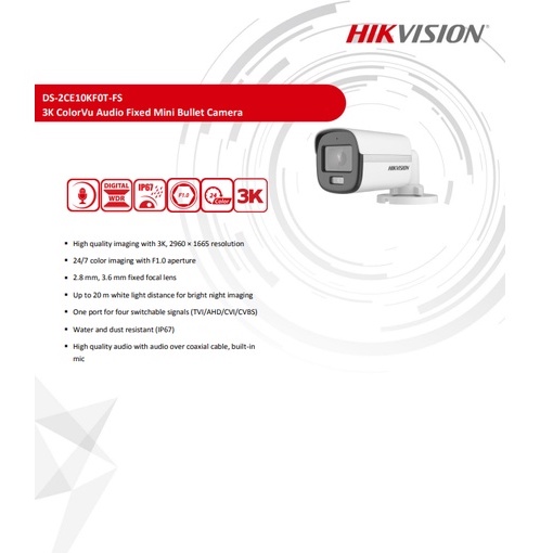 HIKVISION COLORVU 3K รุ่น DS-2CE10KF0T-LFS,DS-2CE10KF0T-FS 3.6/2.8(4)+DVR รุ่น iDS-7204HUHI-M1/E(C)(1)+ชุดFuset 1TB