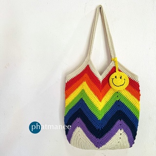 pmncrochet: 😃New😃 กระเป๋าถักทรงถุงแกงทรงยอดฮิต สีรุ้งสดใส🌈 เชือกฟอกทั้งใบ พร้อมส่ง