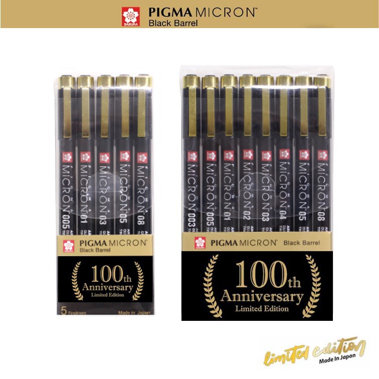 ปากกาพิกม่า แบบชุดหัวเข็ม รุ่น Limited ด้ามดำขอบทอง ตราซากุระ 5 แท่ง (pigma set) รุ่น XSDKB-5A