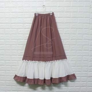 SK-A57 Long Skirt กระโปรงยาว กระโปรงผู้หญิง รุ่นทูโทนระบายล่าง ผ้าพื้น เอวสูง ใส่เอวยางยืด