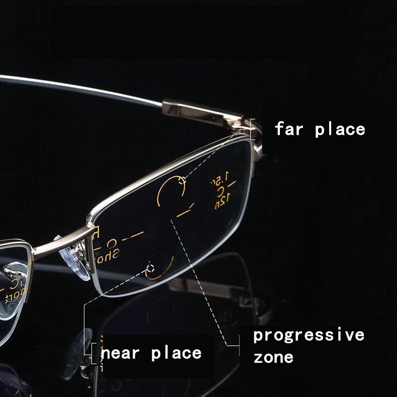 ไทเทเนียมโลหะโปรเกรสซีฟ Multifocal แว่นอ่านหนังสือผู้ชายผู้หญิงป้องกันแสงสีฟ้าที่มีคุณภาพสูงแว่นขยายเบาแว่นสายตายาว