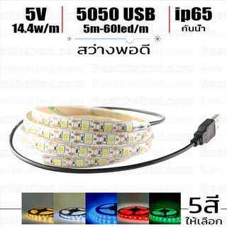 ไฟ Led เส้น Strip USB 5V 5050 สีเดียว 60 leds ต่อเมตร กันน้ำ ip65