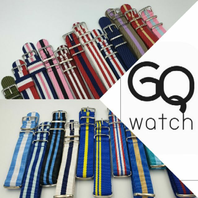 𝗚𝗤 𝘄𝗮𝘁𝗰𝗵 สายนาฬิกา สายนาโต้ มีมากกว่า 50สี สายผ้าไนล่อน หัวเข็มขัดเงิน nato zulu : seiko dw 18mm - 2