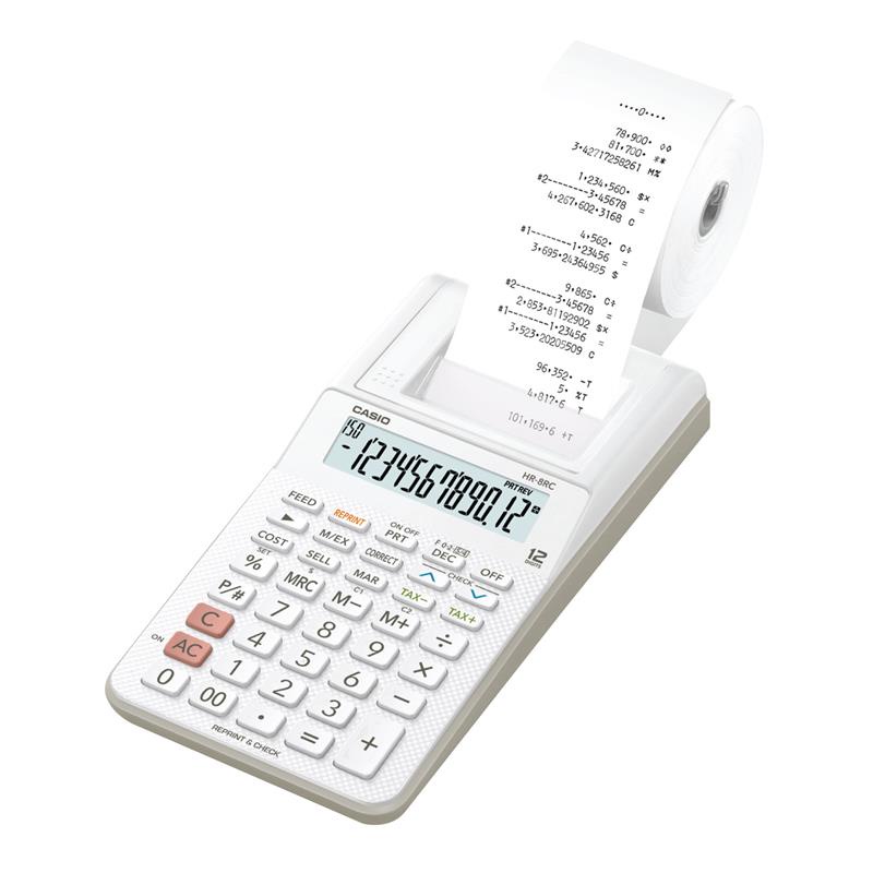 HR-8RC-WE สีขาว เครื่องคิดเลขพิมพ์กระดาษ Casio 12 หลัก ของแท้ ของใหม่ ประกันศูนย์