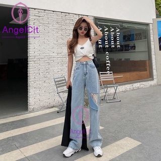 Angelcity※influencer กางเกงยีนขาด เอวสูง ทรงหลวม สไตล์เกาหลี สําหรับผู้หญิง