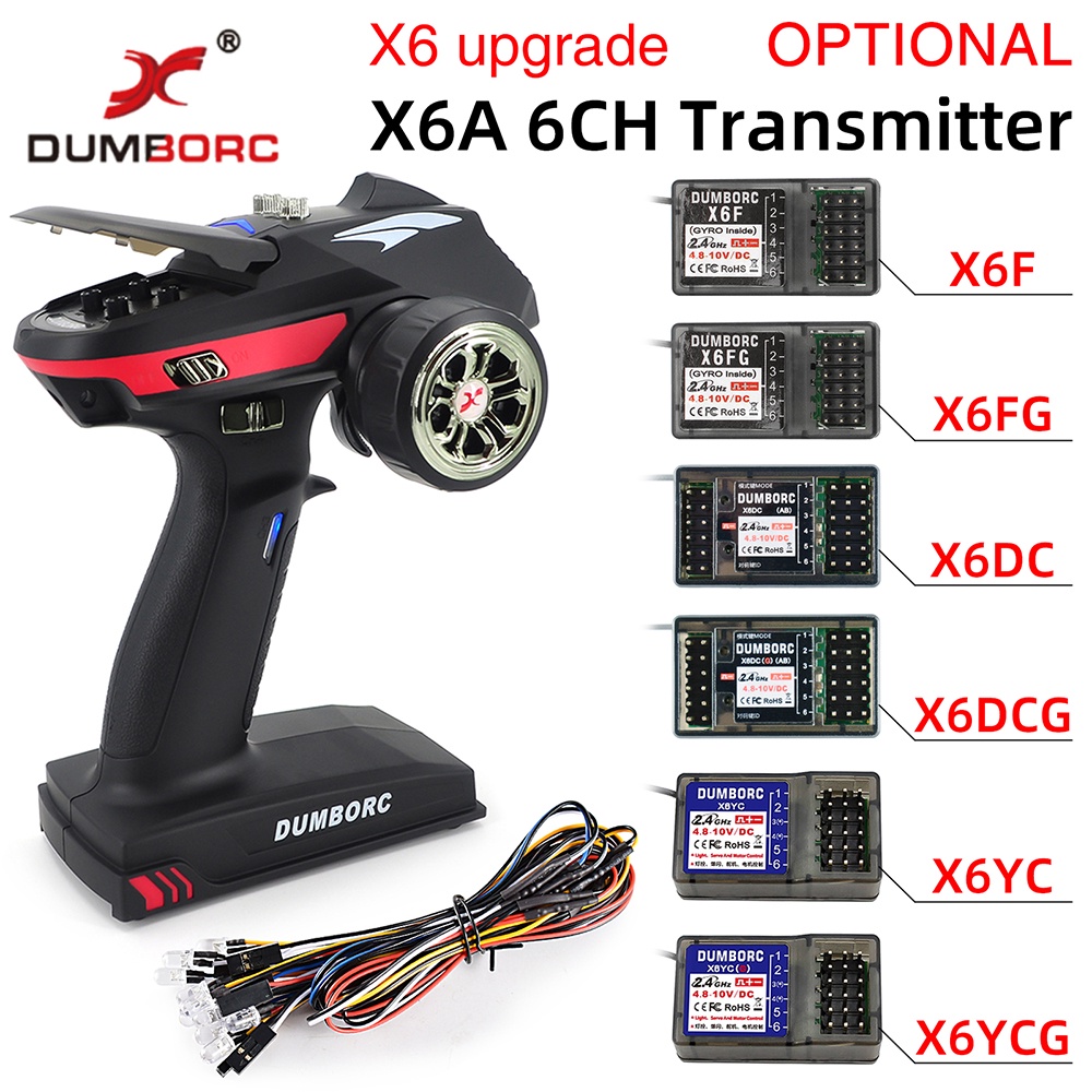 DUMBORC X6A 6CH 2.4G RC Radio Transmitter Remote Control with X6FX6FGX6DCX6YC Gyro Receiver for