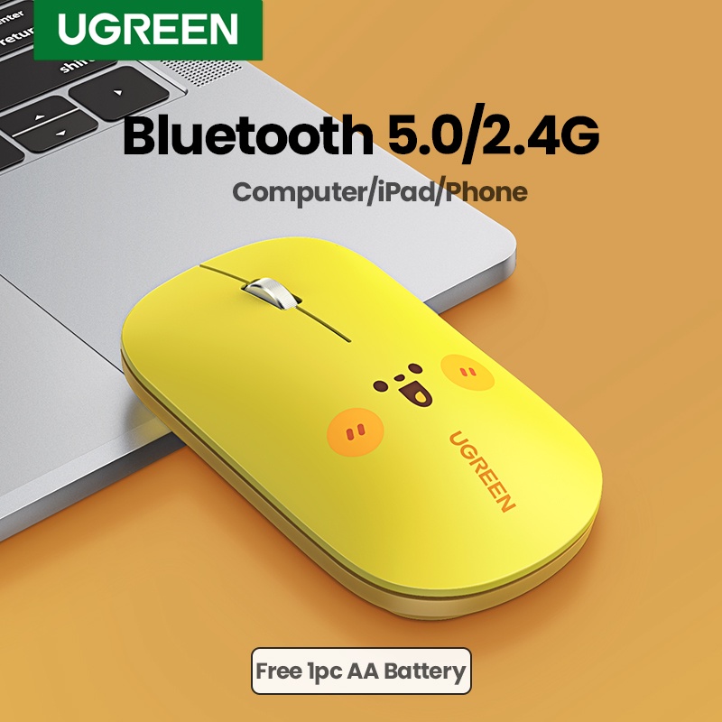 Ugreen เมาส์บลูทูธไร้สาย 2.4G โหมดคู่ เสียงเงียบ 4000 DPI สําหรับคอมพิวเตอร์ แล็ปท็อป 3 ซม Cute Birt
