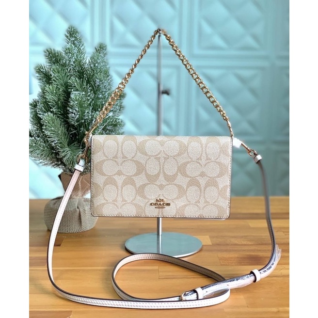 COACH ANNA FOLDOVER CLUTCH CROSSBODY CHAIN IN C SIGNATURE CANVAS