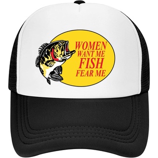 ผู้ชาย &amp;#39; s หมวกเบสบอลกีฬา Fish Fear Me Unisex หมวกรถบรรทุกตาข่ายลําลองปรับได้ Snapback