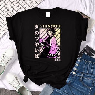 ROUND คอลูกเรือเสื้อยืดคอกลม พิมพ์ลายอนิเมะ Demon Slayer Kochou Shinobu ทรงหลวม โอเวอร์ไซซ์ สําหรับผู้หญิง-4XL