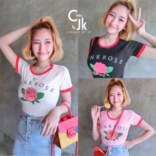 เสื้อยืดไหมพรมแขนสั้น ลาย🌹 PINK ROSE (rose)🌹(กุหลาบ) 🌹